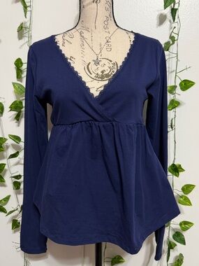 Streetwear Society Navy Lace-Trim Wrap Long Sleeve Top